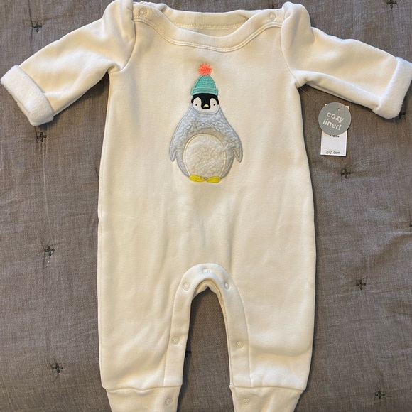 Gap baby 0-3 months girls puff sleeve fleece lined one piece jumpsuit NWT ivory - Picture 1 of 2
